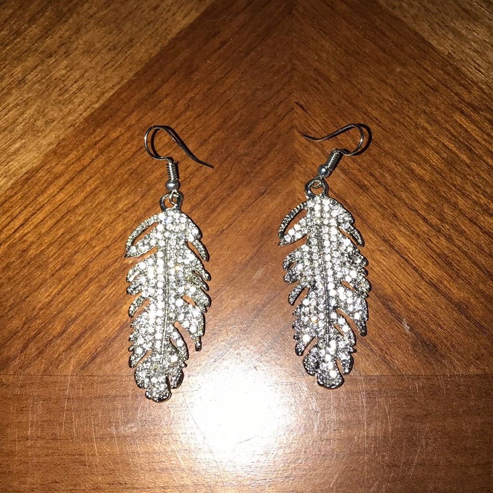Rhinestone feather earrings